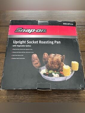 Snap-on Tools Upright Socket Beer Can Chicken Roasting Pan With Veg Spikes: New!